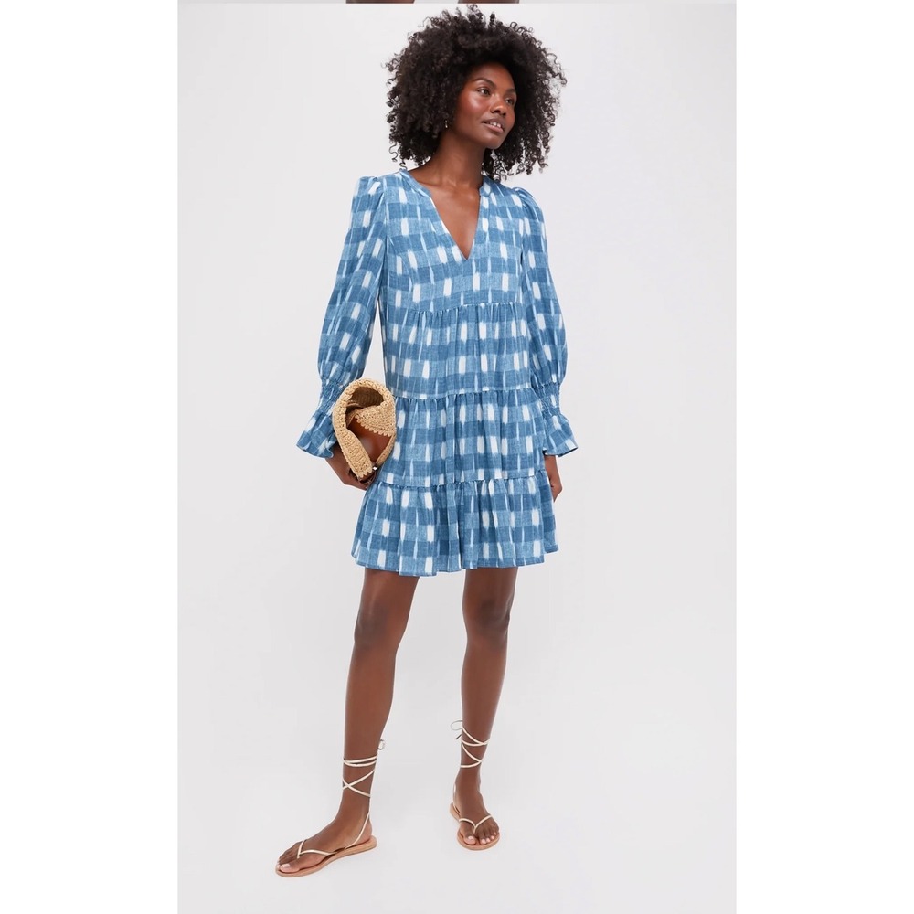 Tuckernuck x Pomander Place Blue Ikat Kenzo Dress Mini Tiered Smocked Cuff